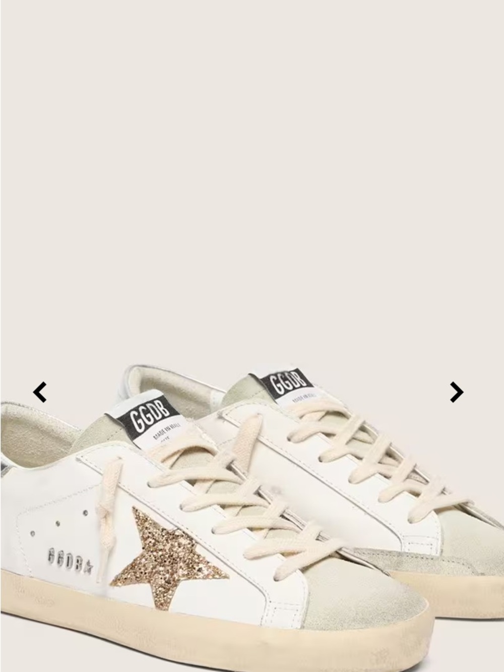 Golden Goose White Leather Sneakers with Gold Glitter Star Accent
